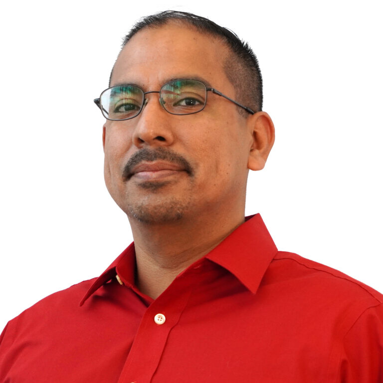 Edgar Lobaton headshot. Man wearing a red collared shirt and glasses with short dark hair and a mustache